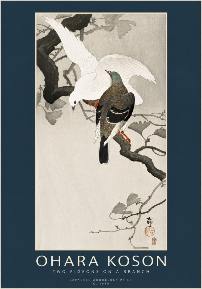 Ohara Koson Two Pigeons on a Branch No3 - Poszter