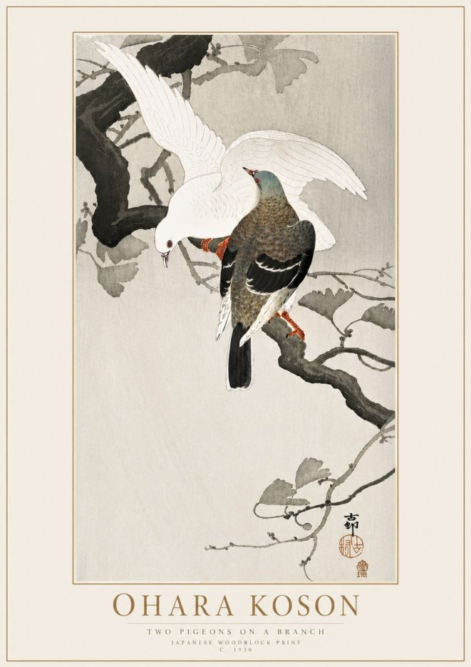 Ohara Koson Two Pigeons on a Branch No4 - Poszter