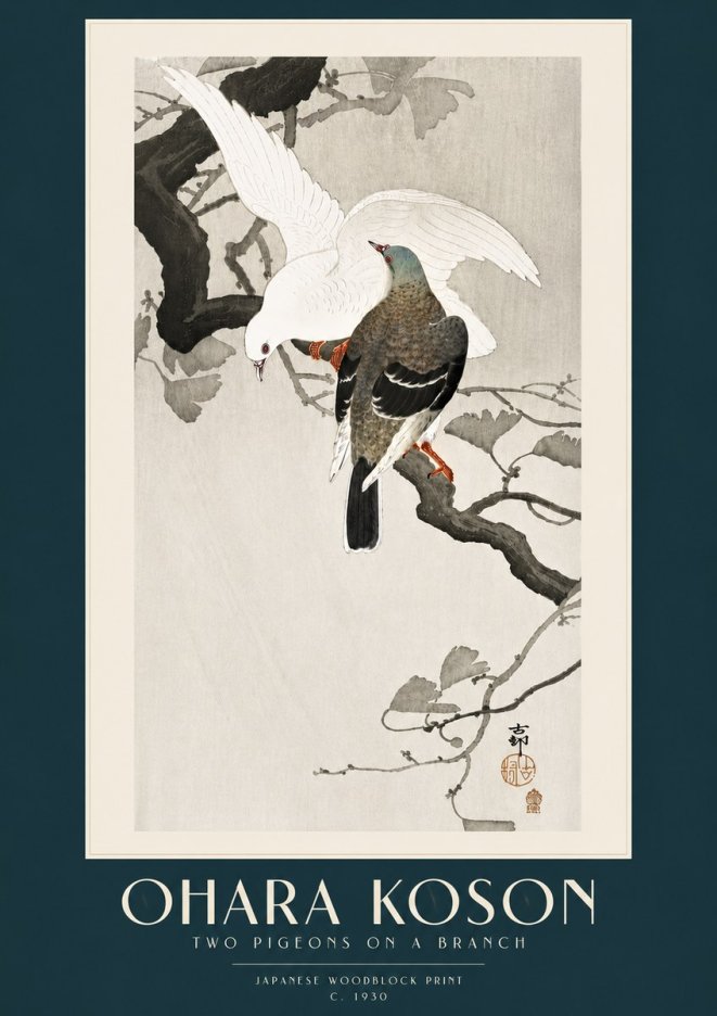 Ohara Koson Two Pigeons on a Branch No5 - Poszter