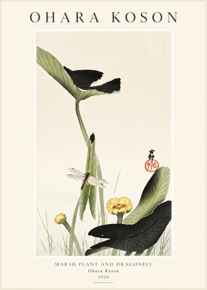 Ohara Koson Marsh Plant and Dragonfly No3 - Poszter