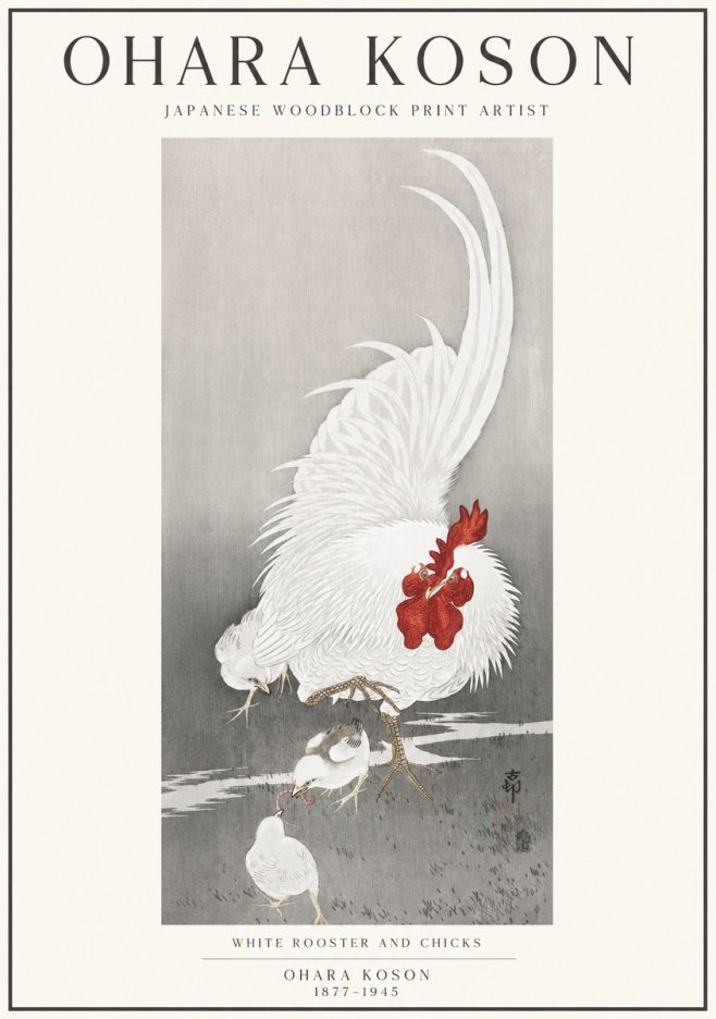 Ohara Koson White Rooster and Chicks No1 - Poszter
