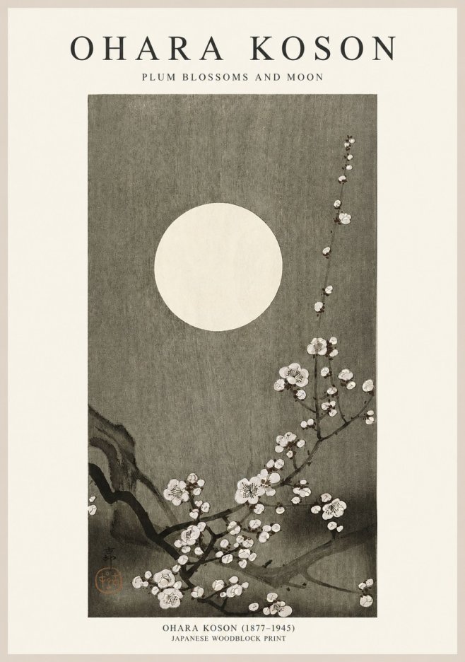 Ohara Koson Plum Blossoms and Moon No1 - Poszter