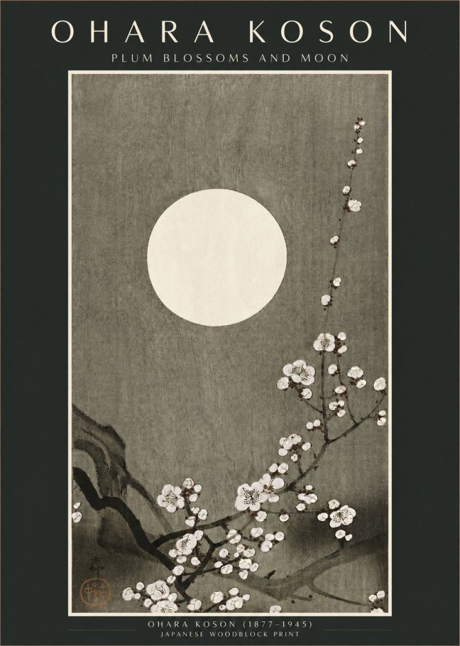 Ohara Koson Plum Blossoms and Moon No2 - Poszter