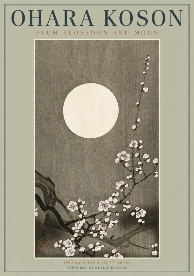 Ohara Koson Plum Blossoms and Moon No3 - Poszter