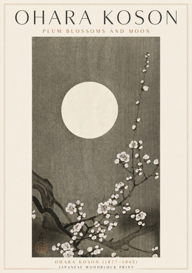 Ohara Koson Plum Blossoms and Moon No4 - Poszter