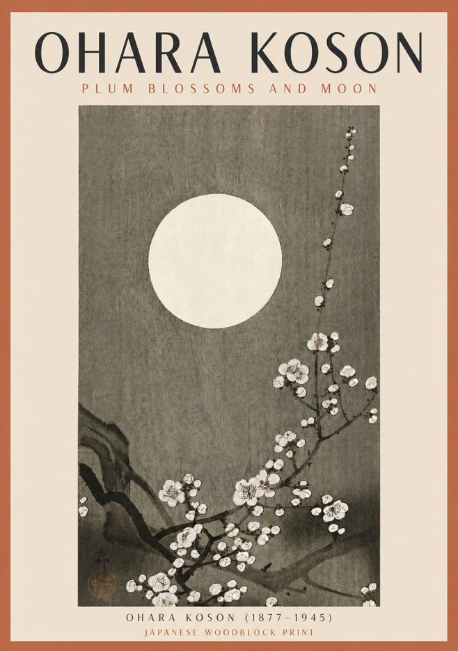 Ohara Koson Plum Blossoms and Moon No5 - Poszter