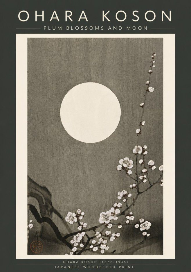 Ohara Koson Plum Blossoms and Moon No6 - Poszter