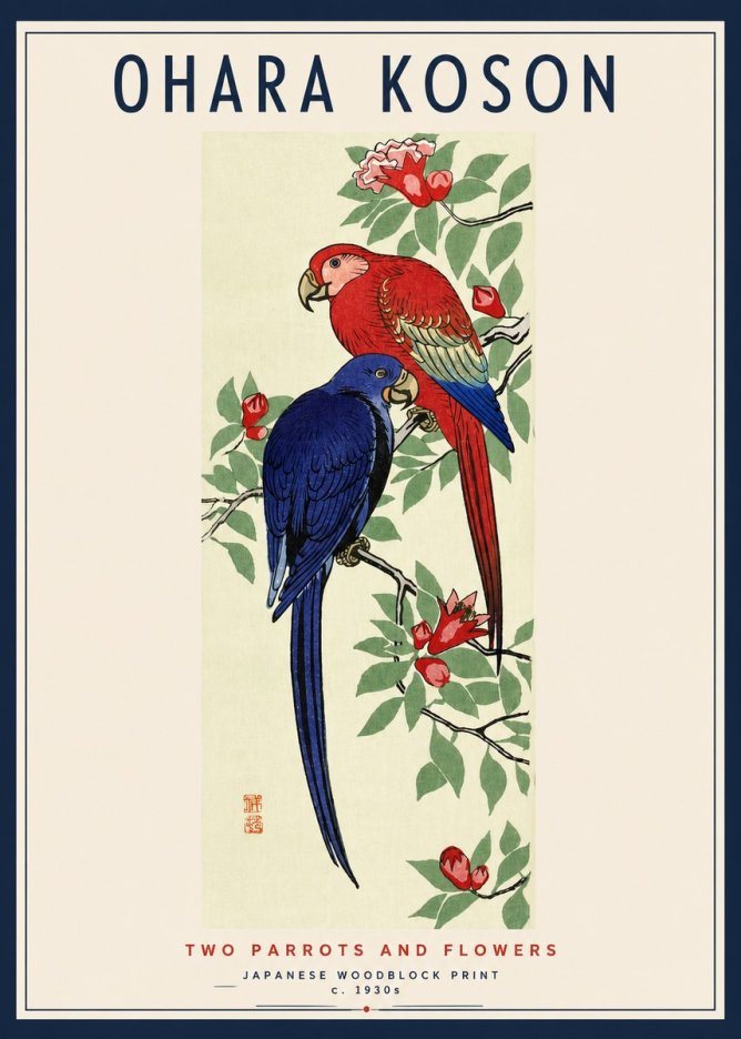 Ohara Koson Two Parrots and Flowers No3 - Poszter