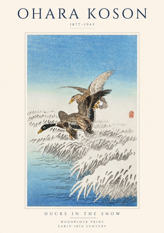 Ohara Koson Ducks in the Snow No1 - Poszter