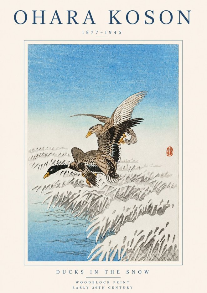 Ohara Koson Ducks in the Snow No3 - Poszter