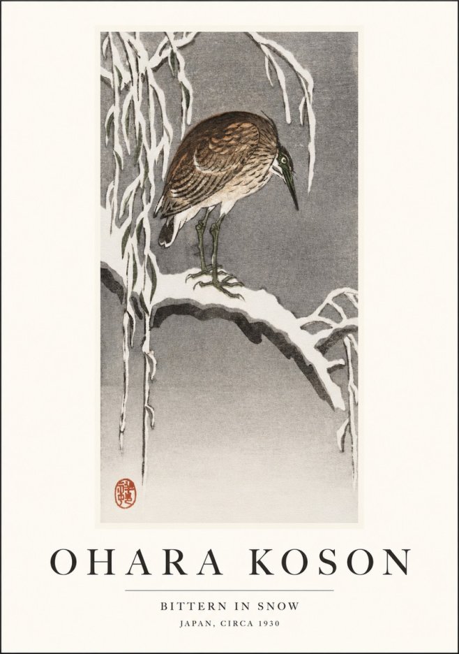 Ohara Koson Bittern in Snow No1 - Poszter
