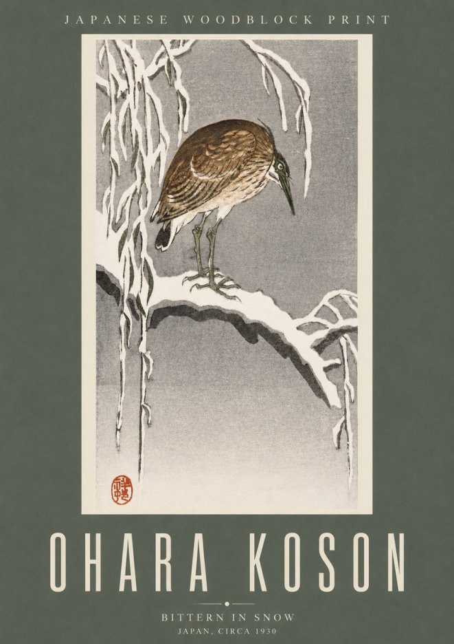 Ohara Koson Bittern in Snow No2 - Poszter