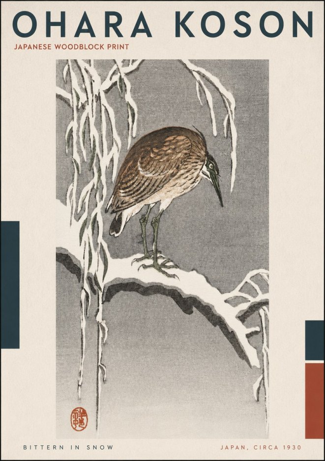 Ohara Koson Bittern in Snow No4 - Poszter