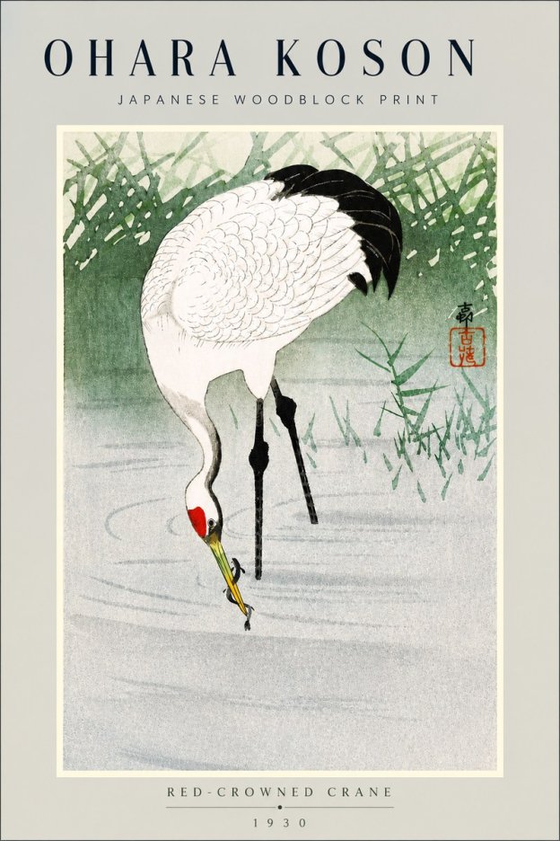 Ohara Koson Red-crowned Crane No3 - Poszter
