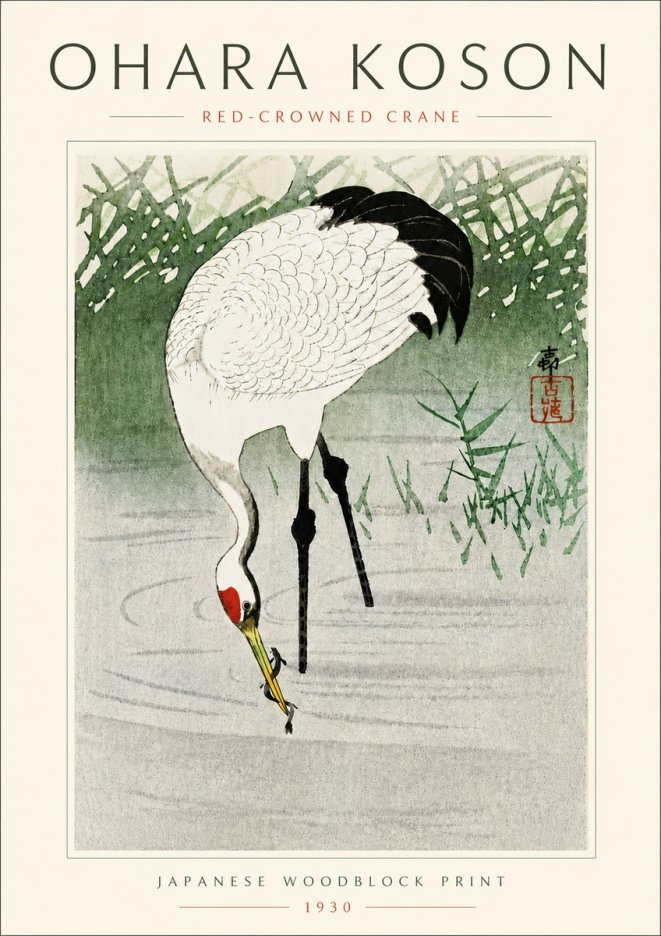 Ohara Koson Red-crowned Crane No6 - Poszter