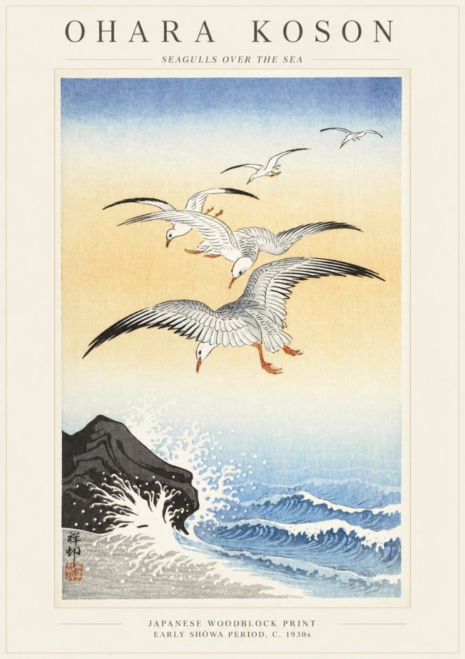 Ohara Koson Seagulls over the Sea No1 - Poszter