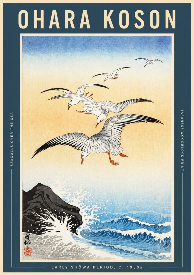 Ohara Koson Seagulls over the Sea No2 - Poszter