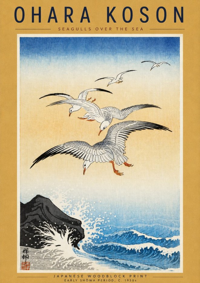 Ohara Koson Seagulls over the Sea No4 - Poszter