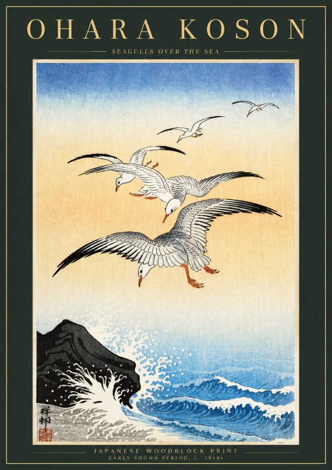 Ohara Koson Seagulls over the Sea No5 - Poszter