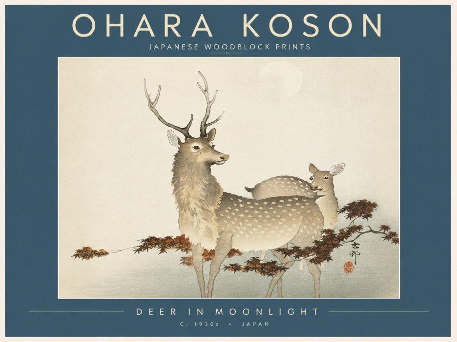 Ohara Koson Deer in Moonlight No2 - Poszter