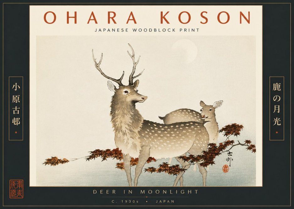 Ohara Koson Deer in Moonlight No6 - Poszter