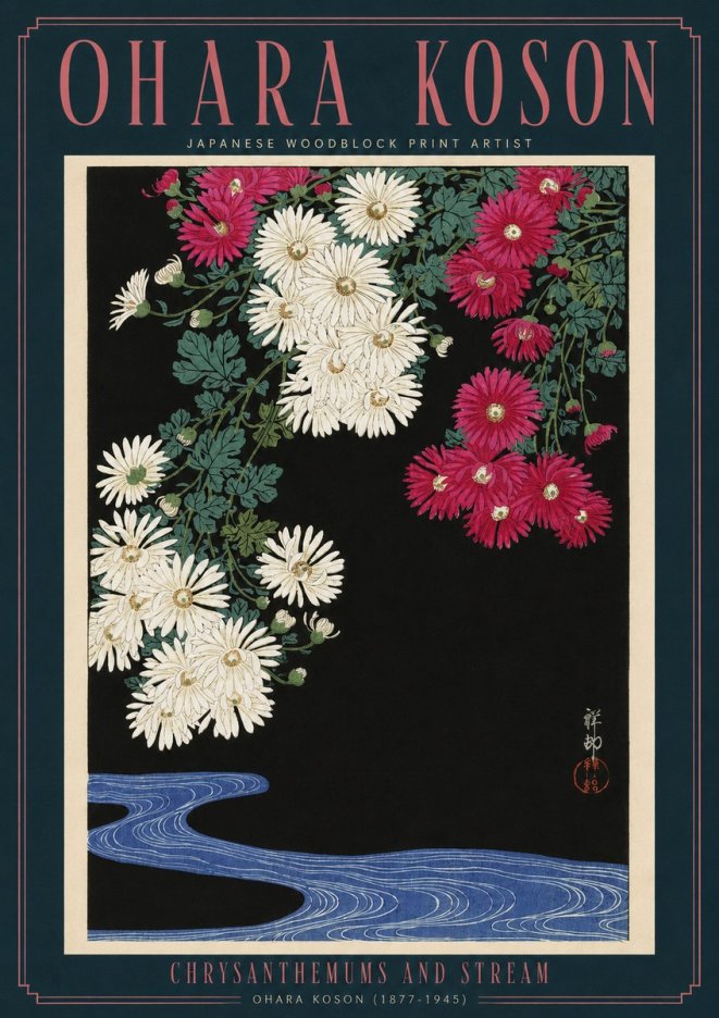 Ohara Koson Chrysanthemums and Stream No2 - Poszter