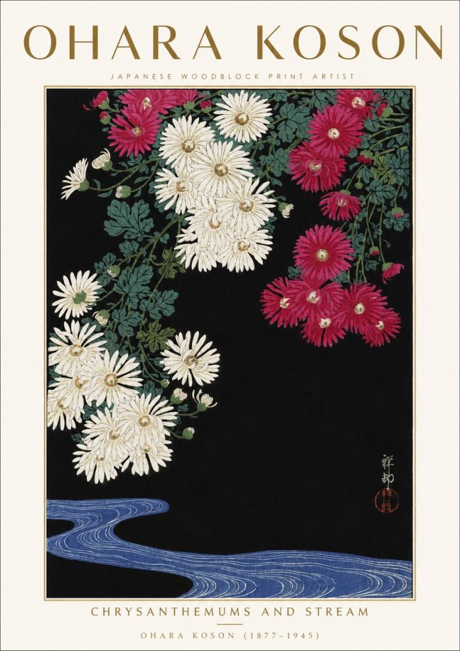 Ohara Koson Chrysanthemums and Stream No3 - Poszter