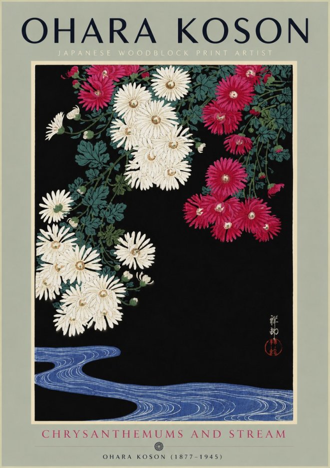 Ohara Koson Chrysanthemums and Stream No4 - Poszter