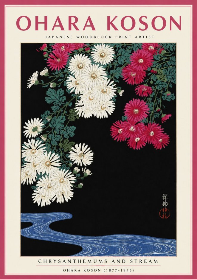 Ohara Koson Chrysanthemums and Stream No5 - Poszter