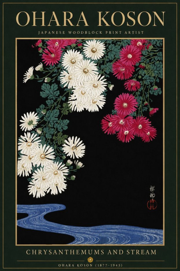 Ohara Koson Chrysanthemums and Stream No6 - Poszter