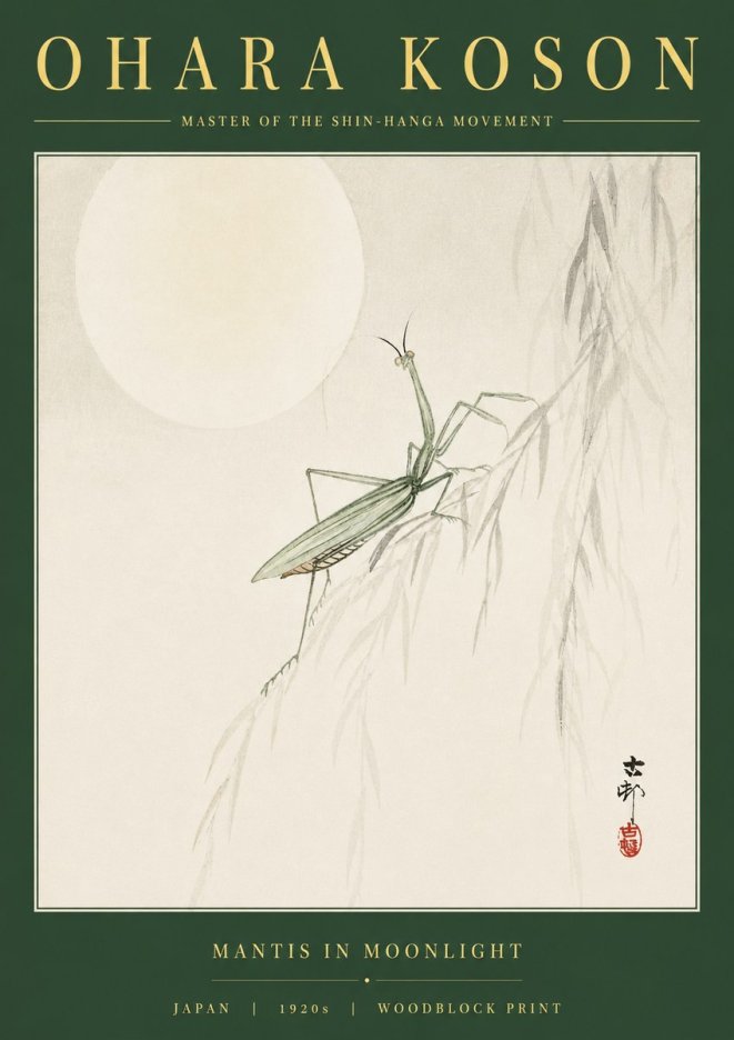 Ohara Koson Mantis in Moonlight No2 - Poszter