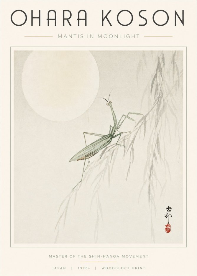 Ohara Koson Mantis in Moonlight No3 - Poszter