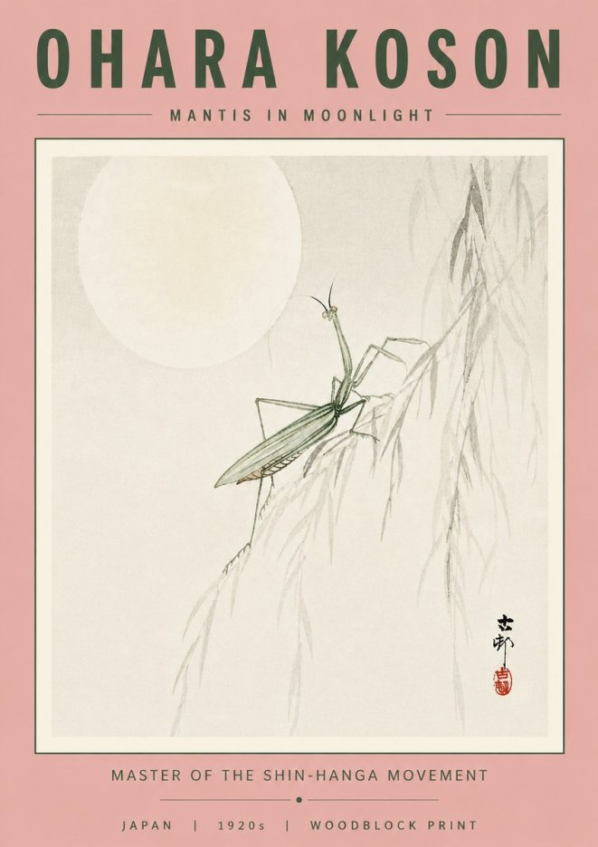 Ohara Koson Mantis in Moonlight No4 - Poszter