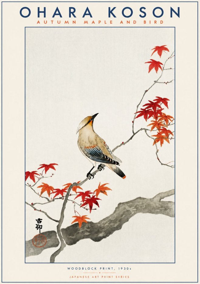 Ohara Koson Autumn Maple and Bird No2 - Poszter