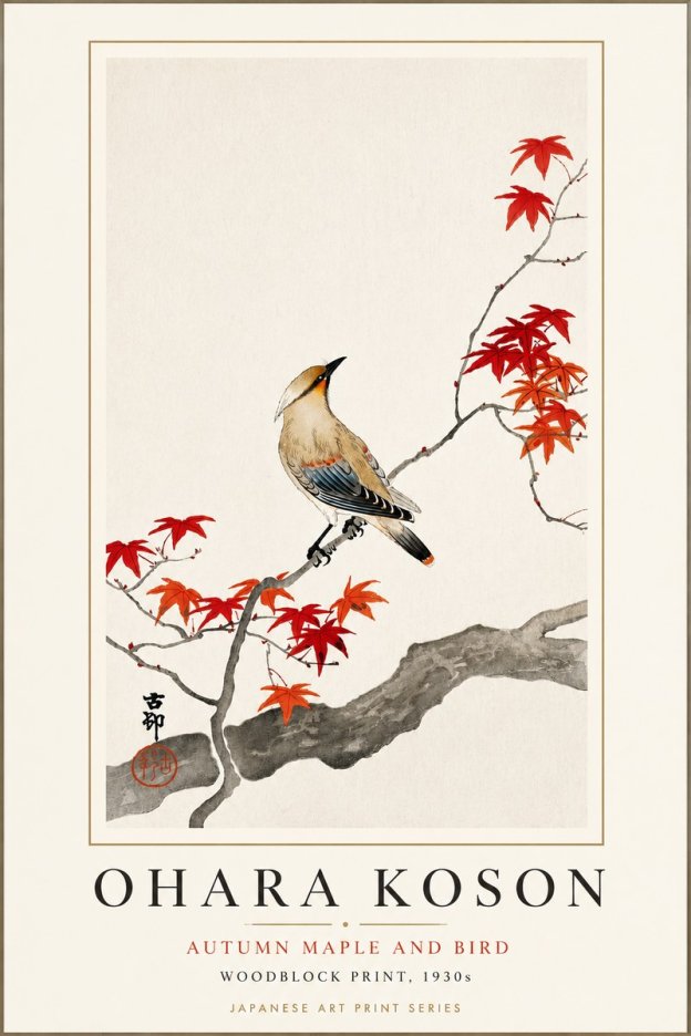 Ohara Koson Autumn Maple and Bird No3 - Poszter