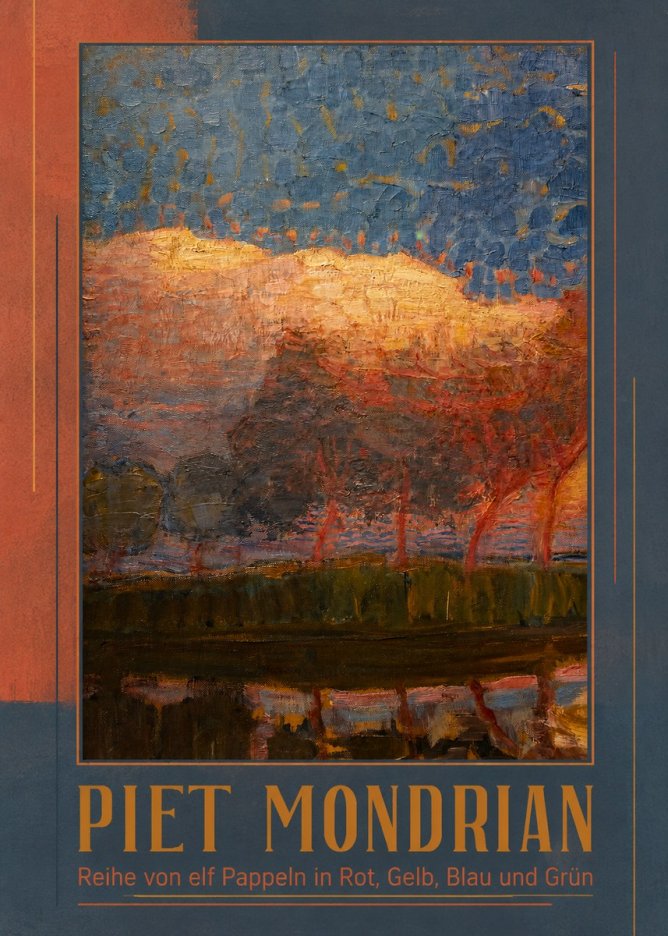 Piet Mondrian Reihe Von Elf Pappeln in Rot, Gelb, Blau Und Grün No1 - Poszter