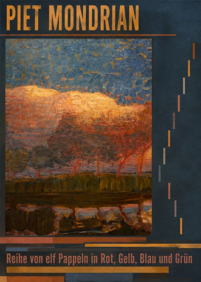 Piet Mondrian Reihe Von Elf Pappeln in Rot, Gelb, Blau Und Grün No6 - Poszter