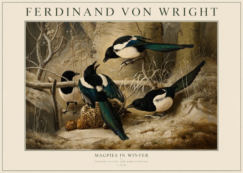 Ferdinand von Wright Magpies in Winter No1 - Poszter