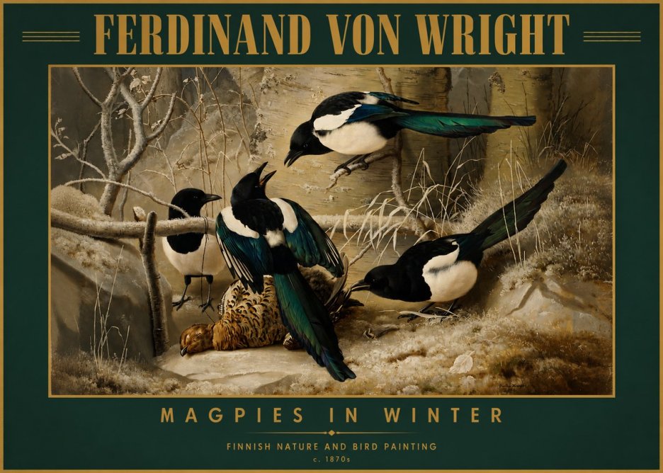 Ferdinand von Wright Magpies in Winter No2 - Poszter