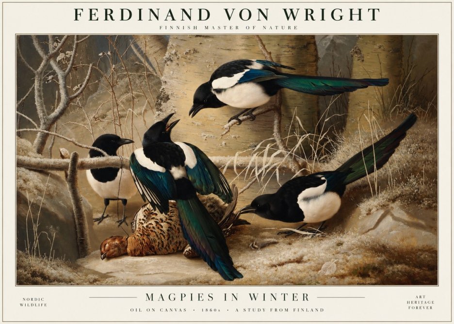 Ferdinand von Wright Magpies in Winter No4 - Poszter