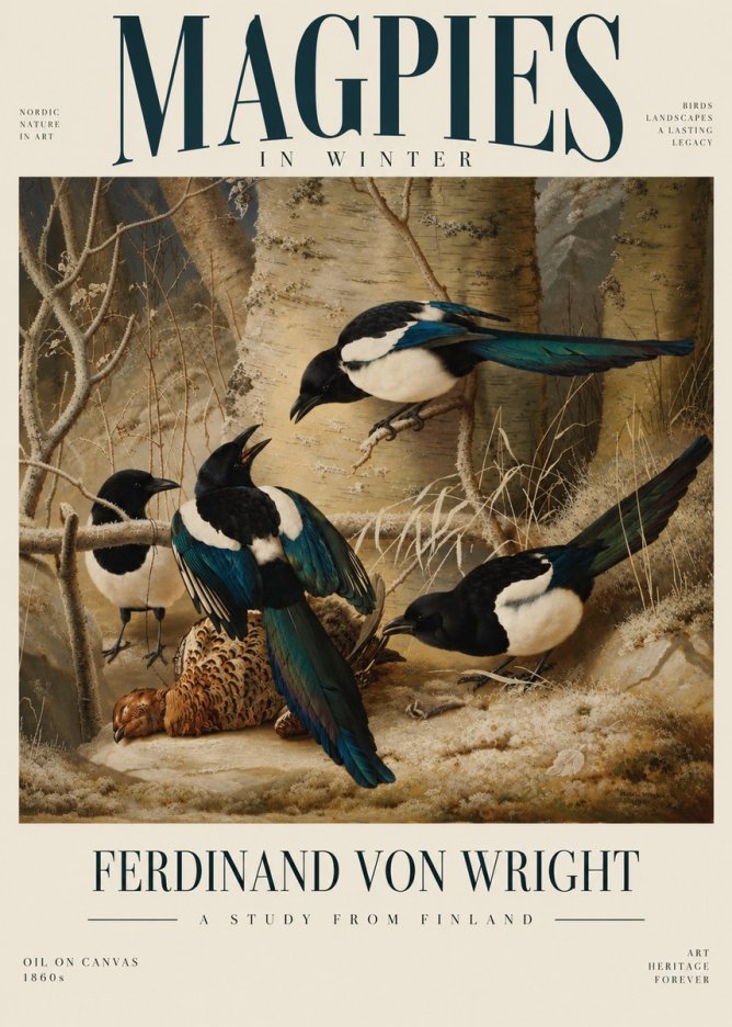 Ferdinand von Wright Magpies in Winter No6 - Poszter