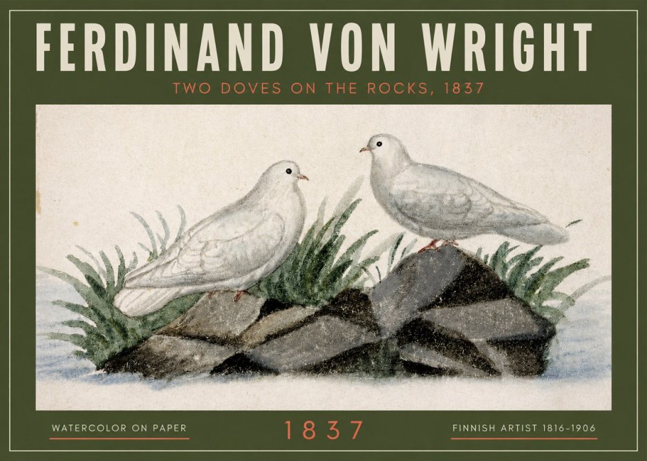 Ferdinand von Wright Two Doves on the Rocks, 1837 No2 - Poszter
