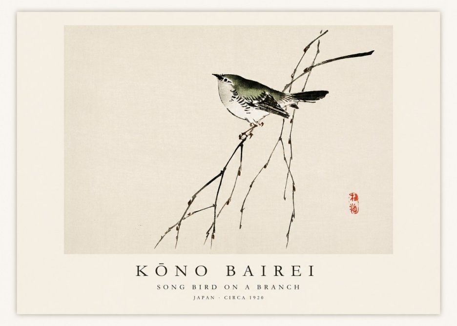 Kōno Bairei Song Bird on a Branch No1 - Poszter