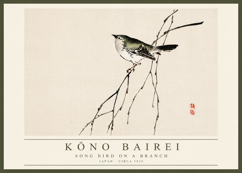 Kōno Bairei Song Bird on a Branch No2 - Poszter