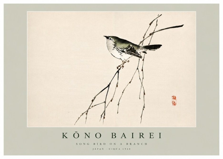 Kōno Bairei Song Bird on a Branch No3 - Poszter
