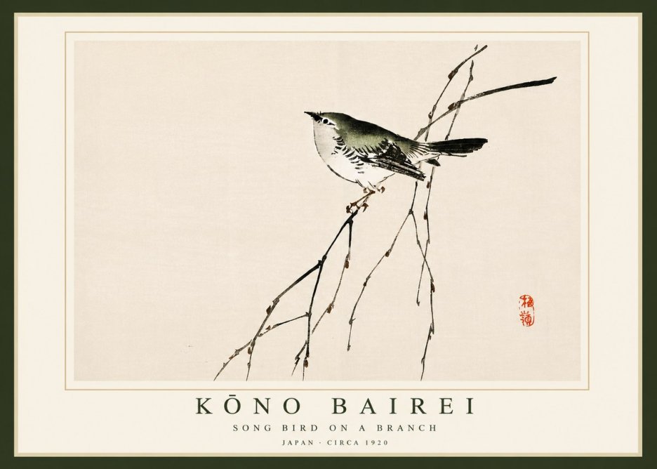 Kōno Bairei Song Bird on a Branch No4 - Poszter