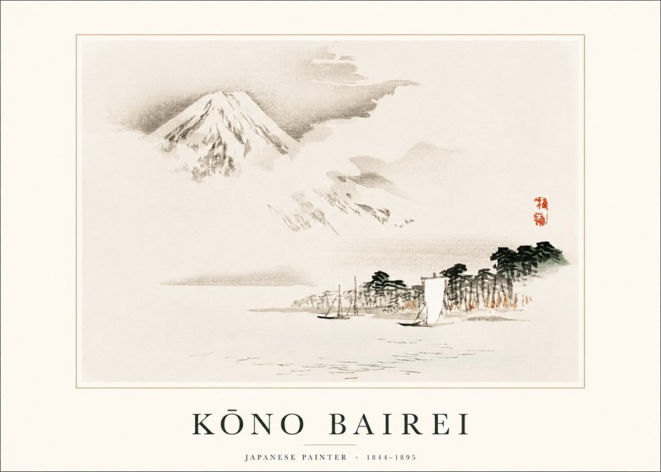 Kōno Bairei Mount Fuji with Boats No1 - Poszter