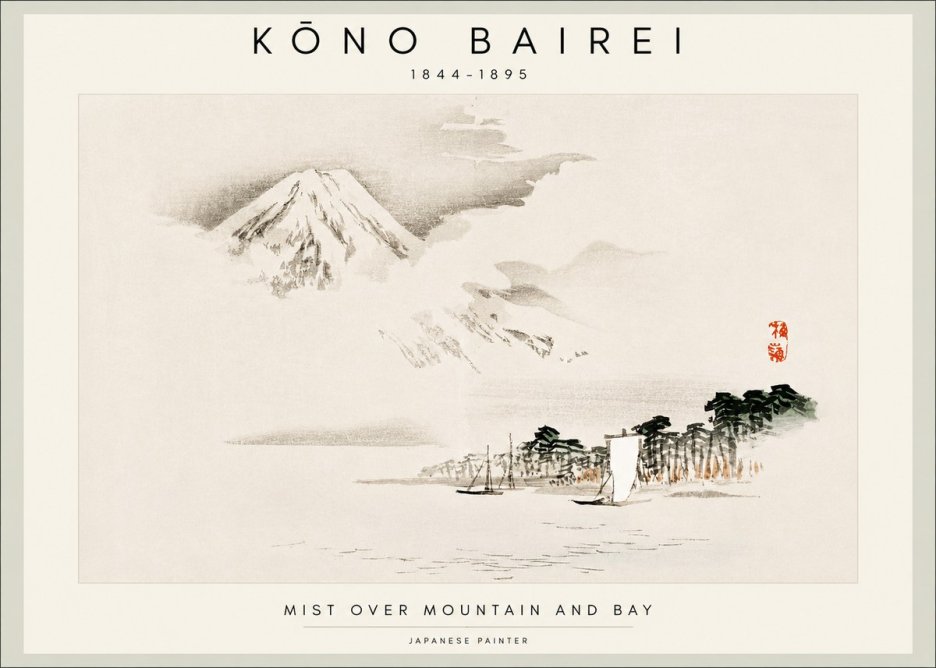 Kōno Bairei Mount Fuji with Boats No2 - Poszter