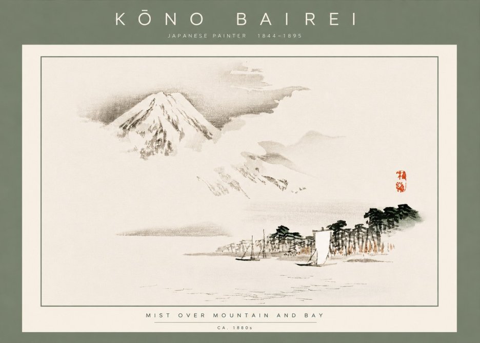 Kōno Bairei Mount Fuji with Boats No5 - Poszter