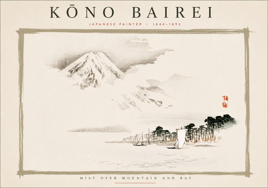 Kōno Bairei Mount Fuji with Boats No6 - Poszter